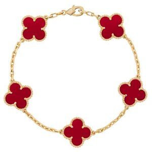 Red Carnelian 5 Quatrefoil Clover Motif Gold